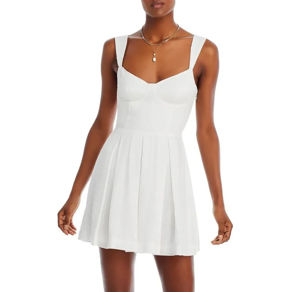 Aqua Womens White Corset Lace Up Back Textured Sundress Imperfections